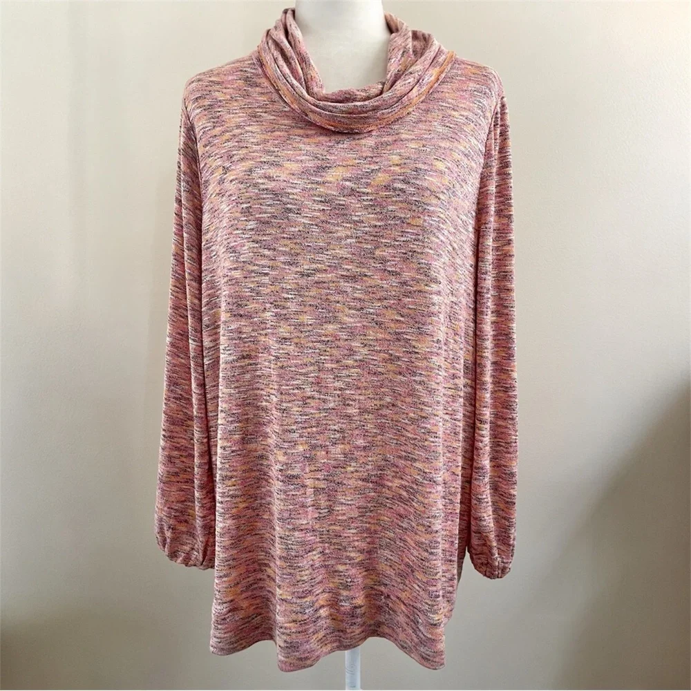 NWT Lane Bryant Blouson Sleeve Funnel Neck Hacci Knit Top (Space Dye) - 18/20